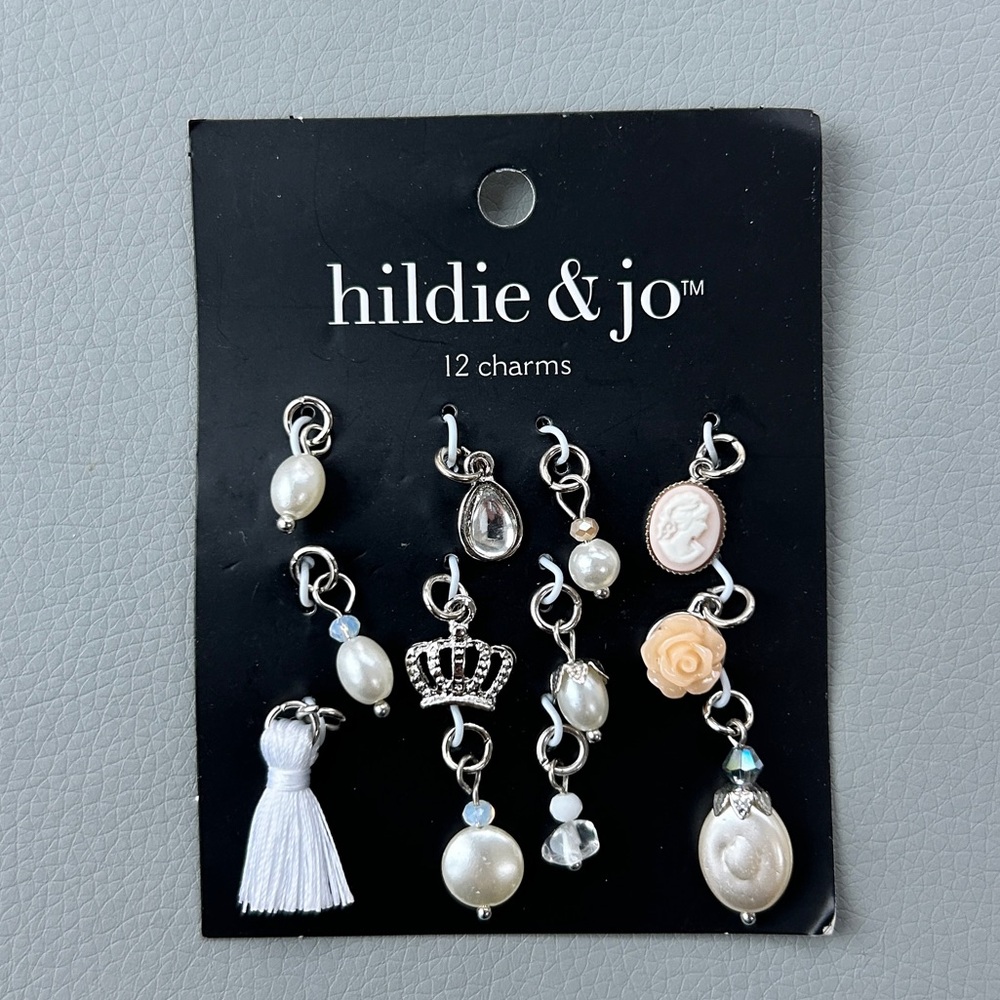 NWT - Hildie & Jo Charm Set with Pearls and Crown Silver Tone Rose